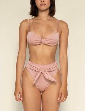 Montce Prima Pink Sparkle Bikini Set Halter Wrap Tie Top S / Bottom M NWT